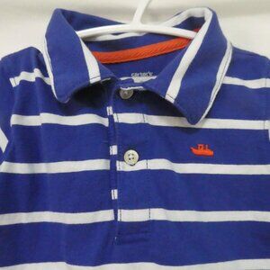 CARTER'S | 2T | Classic Blue and White Striped Polo Shirt | Orange Boat Emblem